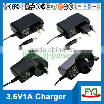 lifepo4 battery charger 3.6v 1000ma au us uk eu wall charger for lifepo4 battery YJP-036100 CE-EMC CE-LVD RoHS