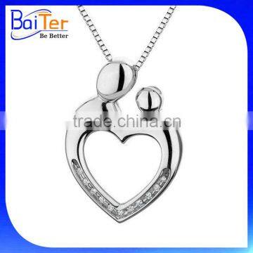 Fashion White Gold Plated Pave Cubic Zircon CZ 925 Sterling Silver Mother And Child Pendant Necklace Pendant