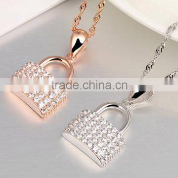 Custom White Gold Plated Cubic Zirconia CZ 925 Sterling Silver Lock Pendant Necklace Pendant photo-2