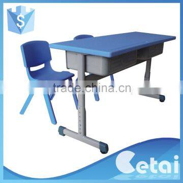 Kids plastic double desk and chair