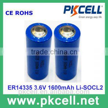 PKCELL non-rechargeable 3.6V lithium ion ER14335 Li-SOCL2 Battery 1600mAh