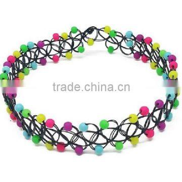 Black Plastic Line Braided Golden Beads Fake Tattoo Necklace for Girls photo-3