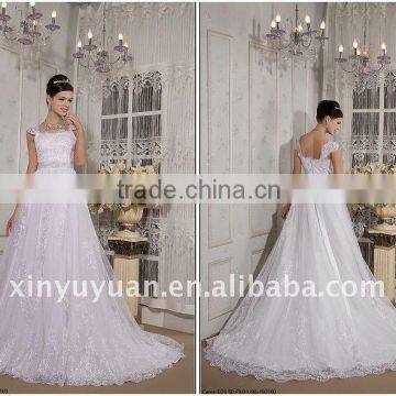 Fancy Real Sample A Line Cap Sleeve Appliques Long Train Organza Floor Length Beaded Wedding Gown Bridal Dress RP0003 Dresses