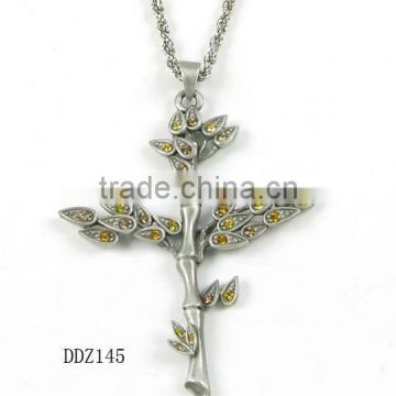 Fashion jewelry,Crystal /Rhinestone Necklace Bamboo Crossing Pendant