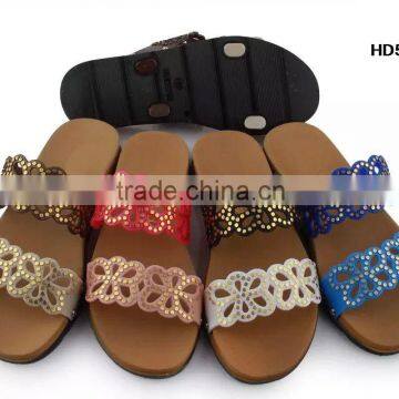 2016 Durable Ladies New Design Flat PCU Blowing Two Strap Slide Sandal Slippers