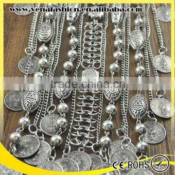 Long Silver Multilayer Tassel Coin Necklace, Coin Holder Necklace photo-6