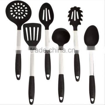 Stainless Steel silicone kitchen utensils, 6 Piece Silicone cooking Utensil Set in Black High Quality silicone kitchen utensils