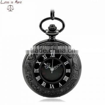 fashion wholesale dark night pocket watch black necklace watch for men