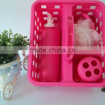 Solid Color 6pcs Plastic Bathroom accessories/set with basket