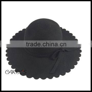 2016 new arrival wool felt floppy hat with waving wide brim black color