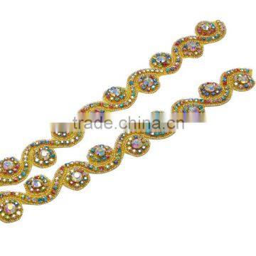 Seasofbeauty 3.2cm Width Gold Backing Crystal ab Rhinestone Beaded Trim