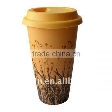 Very popular new design single or double wall porcelain mug with silicone lid in 2011