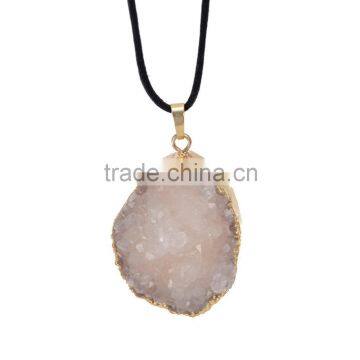 50pcs Hot sales fashion natural agate druzy pendant raw stone white black green purple round pendant