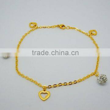 Olivia Jewelry Fashion Girls Stainless Steel Gold Plated Chains Anklets With Heart CHarms