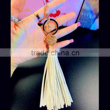 Crystal Rose Flower Leather Tessel Key Chain For Car Key Ring Car Ornaments Charms Women's Handbag Jewelry photo-4