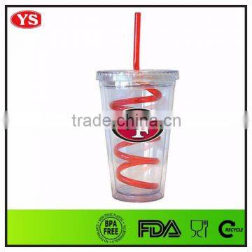 450 ml Clear double wall Swirl straw tumbler with logo printing