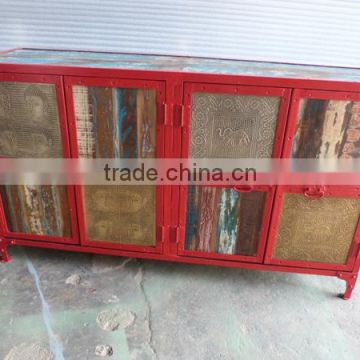 INDUSTRIAL SIDE CABINET WITH RECYCLE WOOD AND METAL PANEL