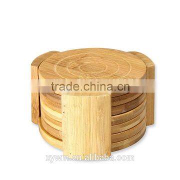 100% Natural Round Bamboo Wood Non-Skid Mug Coasters and Holder- Kitchen,Coffee