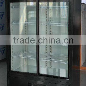 Glass door vertical showcase refrigerator for supermarket