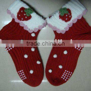 RED COLOR WOOLEN CHRISTMAS SOCKS WITH LOVELY STRAWBERRY