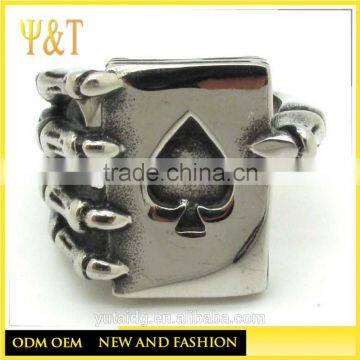 Jingli Jewelry factory Gothic Skull Hand Claw Poker Playing Card Rings, Ace of Spades Skull Rings (HS-081)