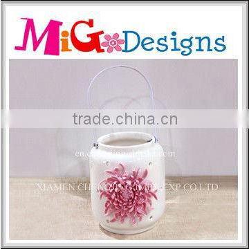 Wholesale Handmade Craft Ceramic lanterns Candle Holder with Flower