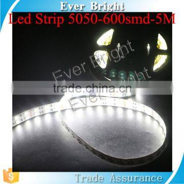 Car light 5m strip led light flexible white color 600smd 5050 IP67 waterproof led strip light