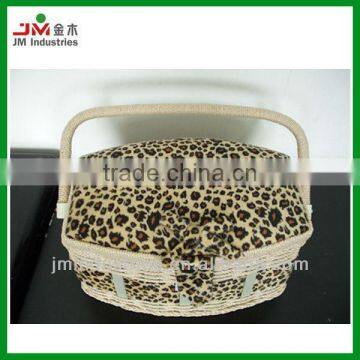 Novelty Leopard Printed Fabric Wooden Sewing Kits Box with Tray Inside