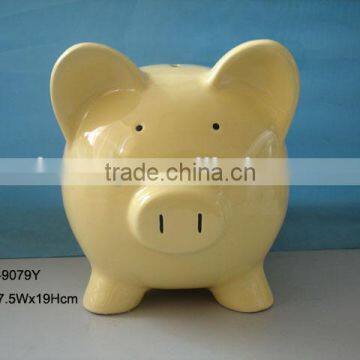 Hot Sales Cheap Ceramic Yellow Piggy Coin bank for Promotion Gift