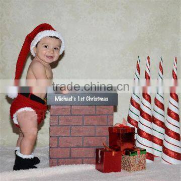 Crochet Christmas Costume Hat&Diaper/Pants Set Newborn Baby Photo Props Toddler Santa Photography Props photo-2