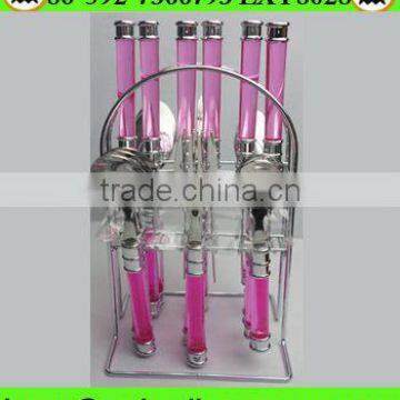 Colorful handle stainless steel flatware with wire stand