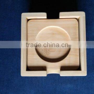 Wholesale square shpaed bamboo coaster with holder,4pcs