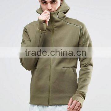 Custom Thumb Hole Dropped Shoulders Hooded Neck Side Slant Pockets Textured Green Men's 100% Cotton Casual Autumn Blank Hoodies