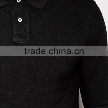 Custom Embroidered Long Sleeve Two Button Placket Men's 100% Cotton 200gsm Breathable Pique Casual Slim Fit Polo Collar T-Shirt photo-3