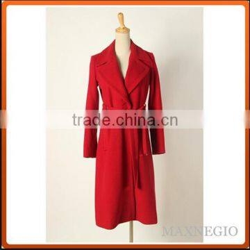 High Qualtiy Big Lapel Long Belted Camel Wool Coat photo-3