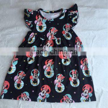 2017 new fashion baby flutter sleeve dress girls pearl dress children baby cartoon pattern dress