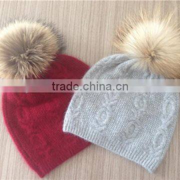 wholesale fancy fox fur ball beanie hats