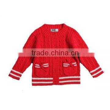 Two Pockets Girls Cable Knit Pattern Open Chest Cardigan Sweater photo-3