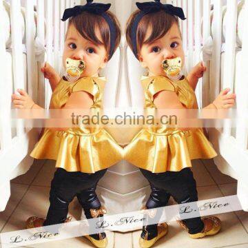 Short Sleeve Dresses Black Pants Little Girl Baby Clothes Wholesale Price