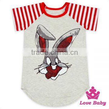 Wholesale 100% Cotton Summer Unisex Easter Cute Bonny Rabbit Children Kid Stripe With Sequins Short Sleeve T-shirt photo-3