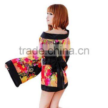 Sexy Women Kimono Babydoll Lingerie Underwear Sleepwear Purple Black Colour Flower photo-4