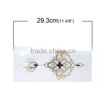 Paper Removable Waterproof Temporary Sternum Tattoo Sticker Body Art Golden Flower Pattern Temporary Tattoo Transfer Paper photo-2
