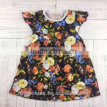 Latest product attractive style fancy flowers printed baby girl dresses