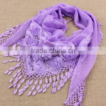 Women Cotton Plain Hijab Shawl lace scarves fashion romantic wedding wear muslim scarf long size