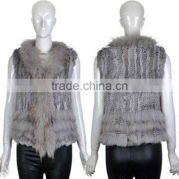 YR243 Knitting Rabbit Fur Vest 1*2 Knit Women Real Raccoon and Rabbit Fur Vest Wholesale OEM photo-2