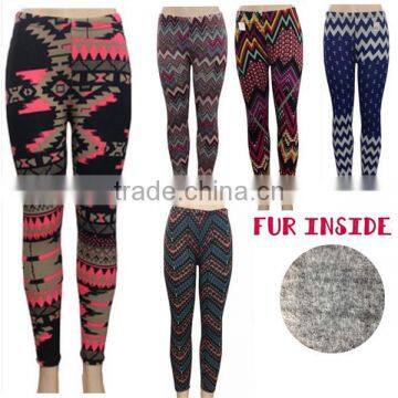 Reg-Plus Size FUR Lined Leggings Aztec Winter Print Thick Fleece Stretch Pants