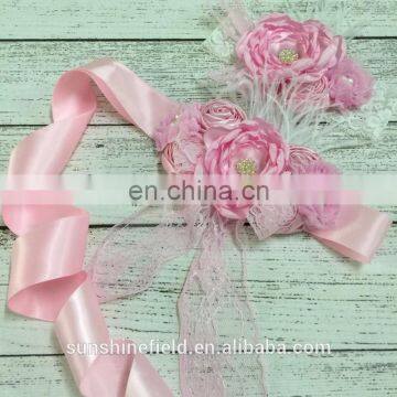 Satin Flower Sash and Macthing Headband set Photography Props