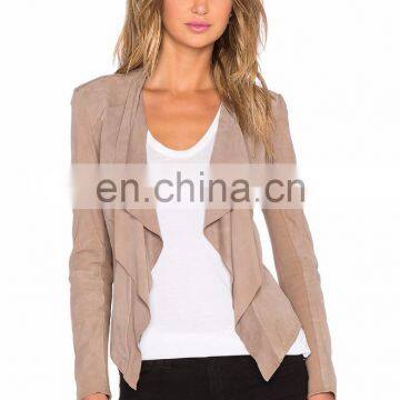 Latest Design Open Front Asymmetric Hem Original Leather Jacket photo-2