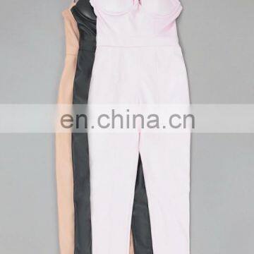 Amigo 2017 New Design Sexy Women Party Wear Black Strape Backless Long Bodycon Leather Evening Jumpsuit for Girls photo-2