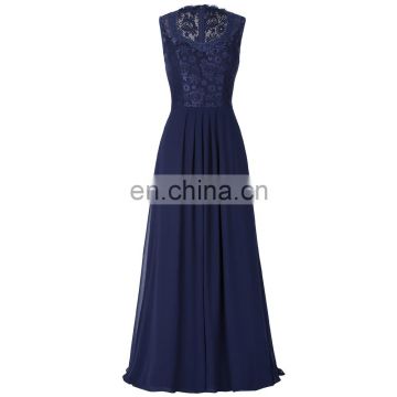 Kate Kasin Sleeveless V-Neck Navy Blue Lace & Chiffon Long Prom Dress KK000202-2